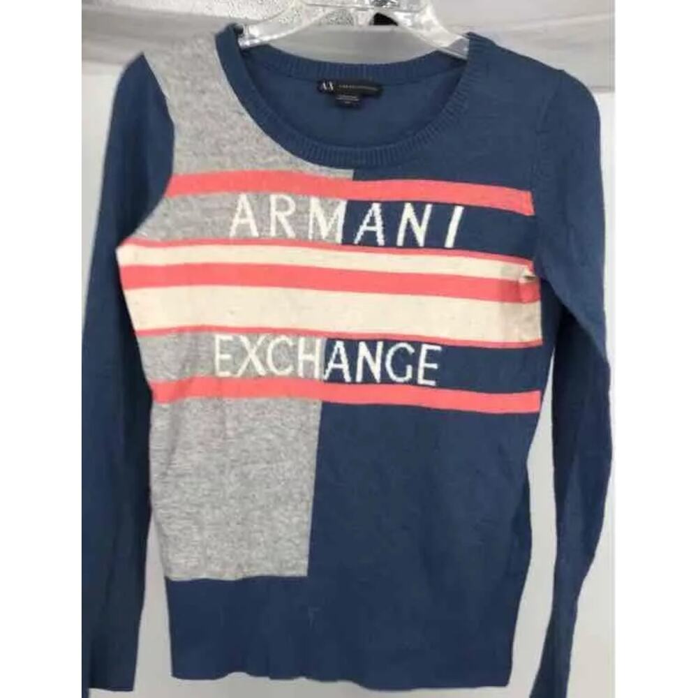 Armani Exchange Womens Blue Long Sleeve Round Neck Pullover Sweater Size M